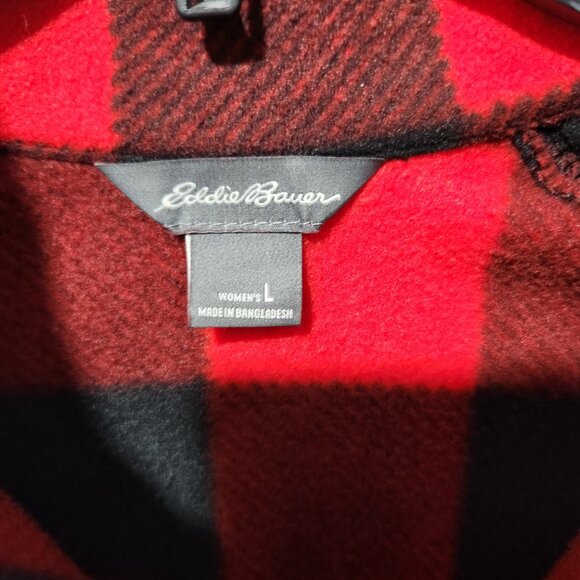 Eddie Bauer Women's Red/Black Buffalo Plaid Pullover Sweatshirt 1/4 Zip-Large - Picture 2 of 4